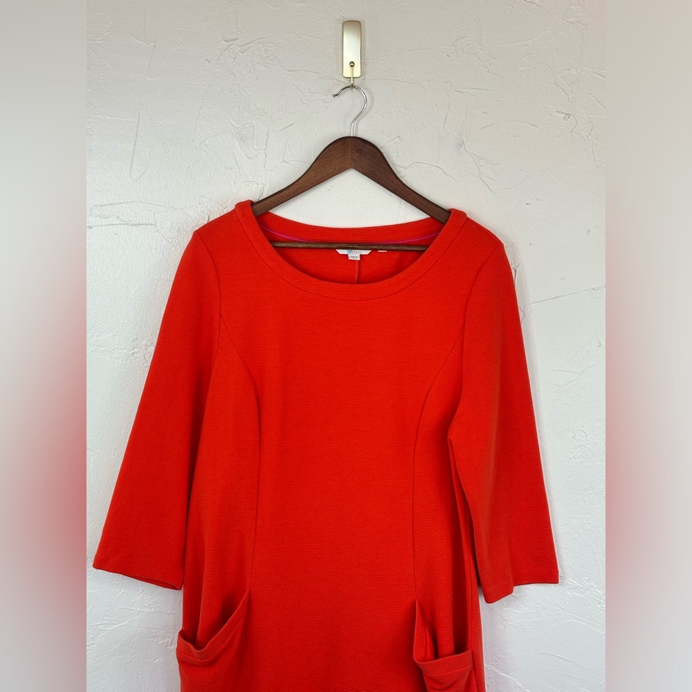 BODEN Ribbed Knit Red Orange Shift Dress‎ Knee Length 3/4 Long Sleeve Office 16L - Picture 3 of 11